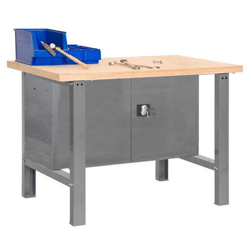 ETABLI PRO Bois Métal avec armoire métallique de rangement 865x1200x750mm gris 1 niveau agglo 800kg en kit