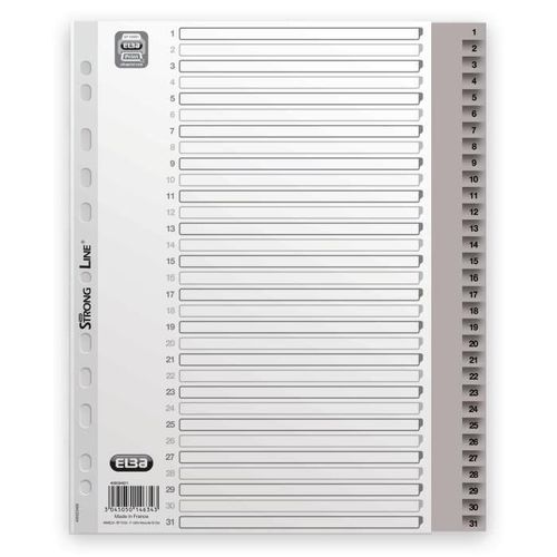 Elba Paquet De 31 Intercalaires Numériques A4xl - Polypropylene12/100 - Gris