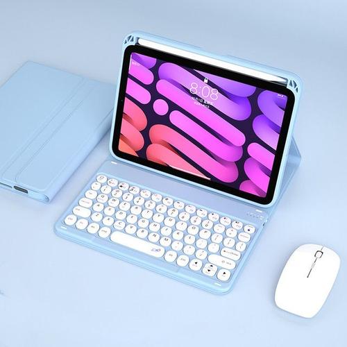 Étui De Clavier À Touches Rondes Pour Ipad Mini 6 6e 2021 Mini6 8.3 Housse De Clavier Rétroéclairée Coque Arrière Mince En Cuir Et Silicone