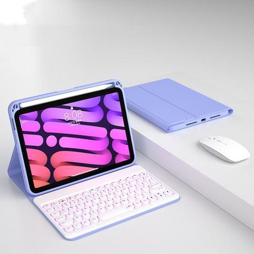 Étui De Clavier À Touches Rondes Pour Ipad Mini 6 6e 2021 Mini6 8.3 Housse De Clavier Rétroéclairée Coque Arrière Mince En Cuir Et Silicone