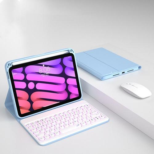 Étui De Clavier À Touches Rondes Pour Ipad Mini 6 6e 2021 Mini6 8.3 Housse De Clavier Rétroéclairée Coque Arrière Mince En Cuir Et Silicone