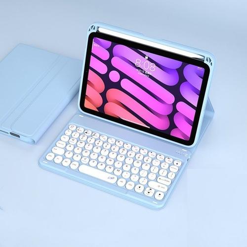 Étui De Clavier À Touches Rondes Pour Ipad Mini 6 6e 2021 Mini6 8.3 Housse De Clavier Rétroéclairée Coque Arrière Mince En Cuir Et Silicone