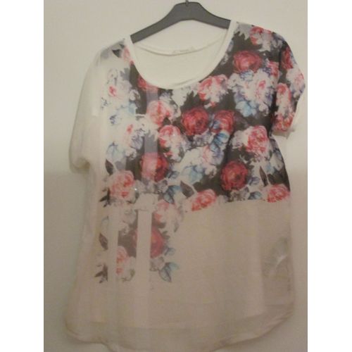 T-Shirt Blanc Fleurs Roses Guess En Taille M Ou 40