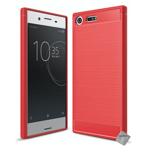 Housse Etui Coque Silicone Gel Carbone Pour Sony Xperia Xz Premium + Film Ecran - Rouge