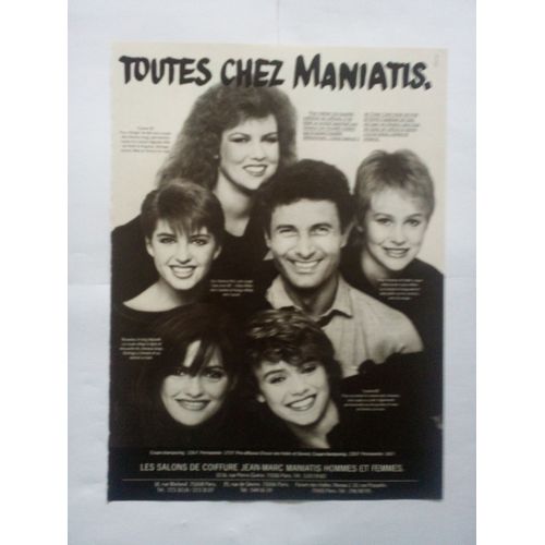 Publicité Papier Ancienne (Mai 1981) Pour Les Salons De Coiffure Jean Marc Maniatis De Paris, Rue Marboeuf, Rue De Sèvres Et Forum Des Halles. (Publicité Eldorado)