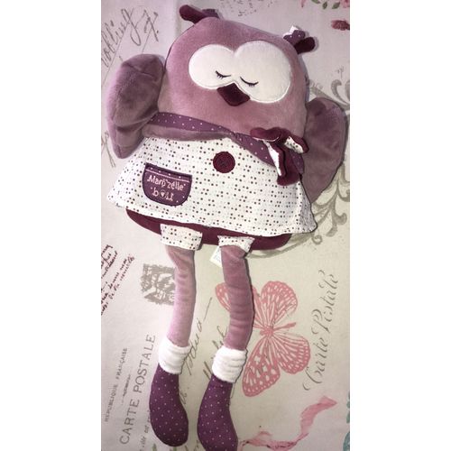 Doudou Peluche Mam'zelle Bou Violet Prune Blanc Sauthon Grand Jouet Eveil Bebe Chouette
