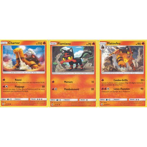 3 Cartes Pokemon - Chartor 23/149 + Flamiaou + Matoufeu 25/149 - Soleil Et Lune -