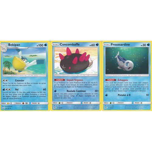 3 Cartes Pokemon - Froussardine 44/149 + Concombaffe 47/149 + Bekipan 38/149 - Soleil Et Lune -