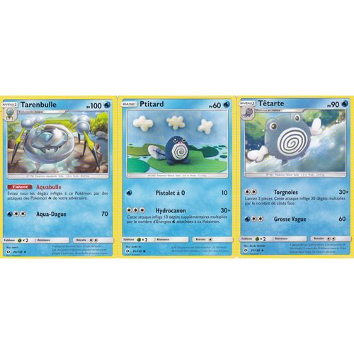 3 Cartes Pokemon - Tarenbulle 46/149 + Ptitard 30/149 + Tetarte 31/149 - Soleil Et Lune -