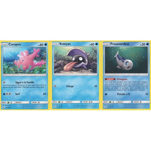 3 Cartes Pokemon - Corayon 36/149 + Kokiyas 33/149 + Froussardine 44/149 - Soleil Et Lune -