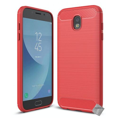 Housse Etui Coque Silicone Gel Carbone Pour Samsung Galaxy J7 (2017) + Film Ecran - Rouge