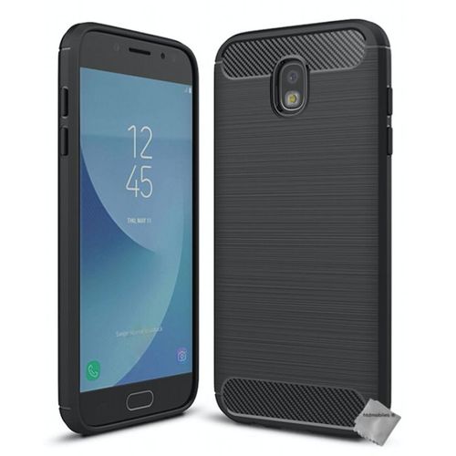 Housse Etui Coque Silicone Gel Carbone Pour Samsung Galaxy J7 (2017) + Verre Trempe - Noir