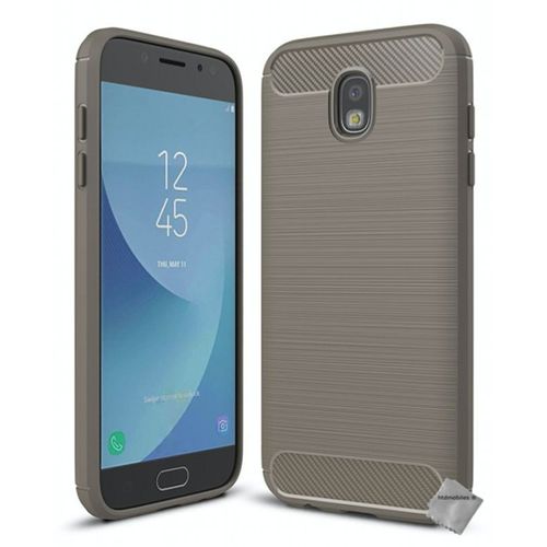 Housse Etui Coque Silicone Gel Carbone Pour Samsung Galaxy J7 (2017) + Verre Trempe - Gris