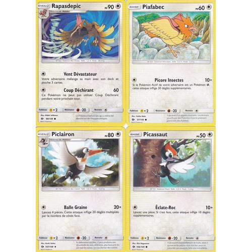 4 Cartes Pokemon - Rapasdepic 98/149 + Piafabec 97/149 + Piclairon 107/149 + Picassaut 106/149 - Soleil Et Lune -