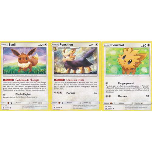 3 Cartes Pokemon - Evoli 101/149 + Ponchien 104/149 + Ponchiot 103/149 - Soleil Et Lune -