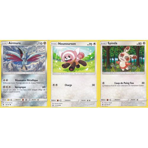 3 Cartes Pokemon - Spinda 102/149 + Airmure 88/149 110 Pv + Nounourson 111/149 - Soleil Et Lune -