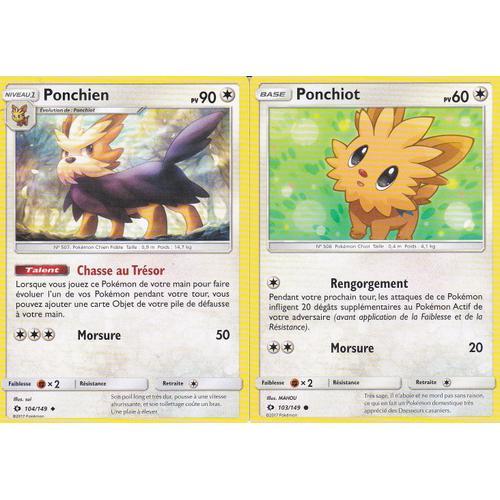 2 Cartes Pokemon - Ponchien 104/149 + Ponchiot 103/149 - Soleil Et Lune -