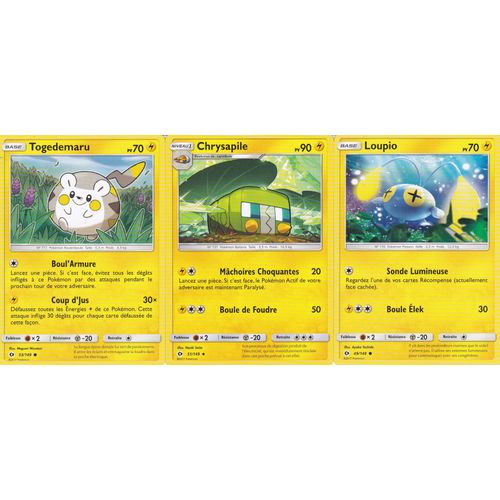 3 Cartes Pokemon - Chrysapile 51/149 + Loupio 49/149 + Togedemaru 53/149 - Soleil Et Lune -