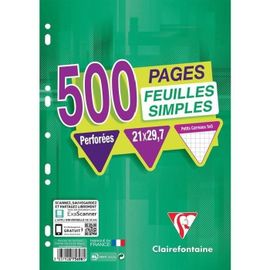Clairefontaine Feuilles Simples Blanches Perforées 210 X 297 - 500 Pages - 90 G