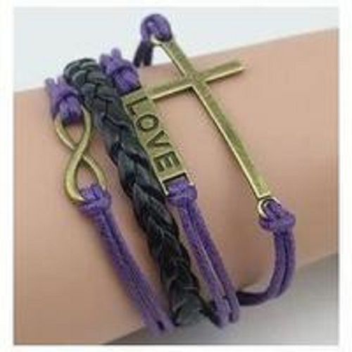 Bracelet En Cuir Mixte Love Violet