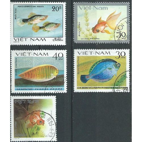 Lot De Cinq Timbres Poissons Viet Nam (P5)