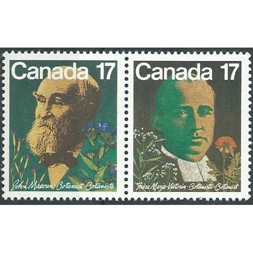 Lot De Deux Timbres Canada Se Tenant Botanistes John Macoun, Frère Marie-Victorin (P6)