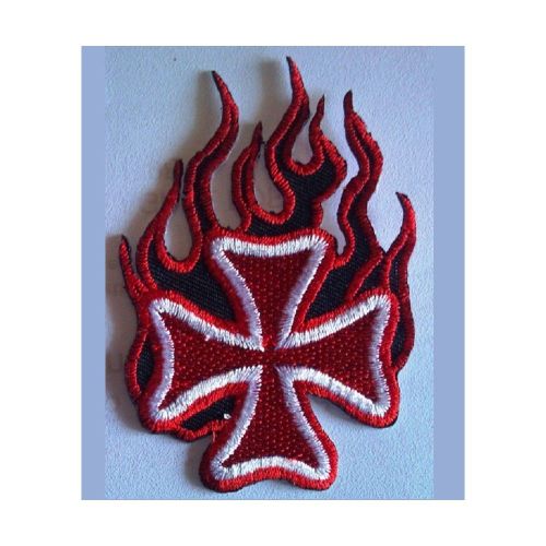 Patch Croix De Malte Flammes Rouge Ecusson Rock Roll Biker