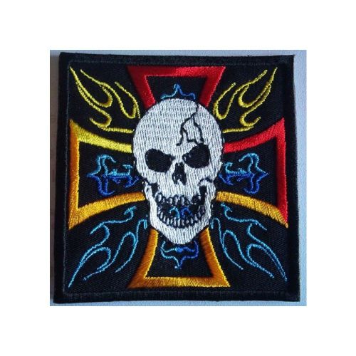 Patch Croix De Malte Et Crane Flamming Multicolore Ecusson
