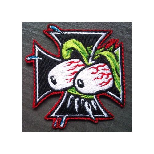 Patch Croix De Malte Et Oeil Rat Fink Ecusson Hotrod Kustom