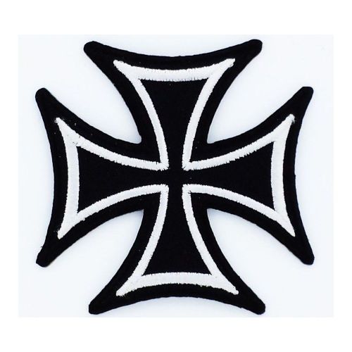 Patch Croix De Malte Noir Argent Ecusson Rock Roll Biker
