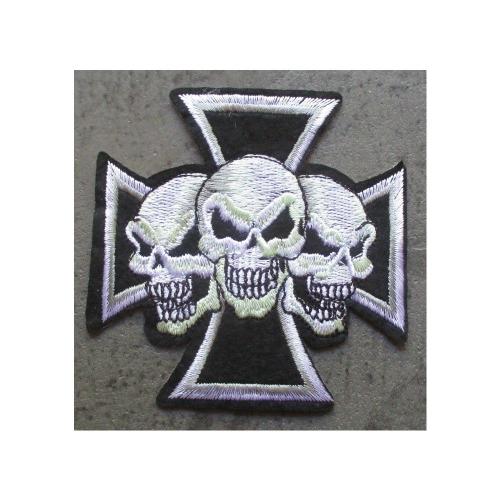 Patch Croix De Malte Noir Et 3 Cranes Blanc Ecusson Thermo