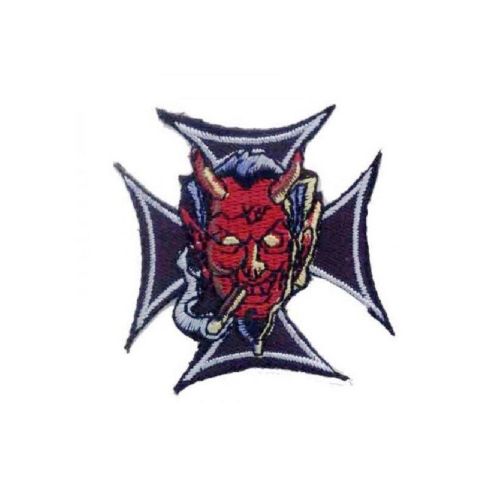 Patch Diable Sur Croix De Malte Ecusson Devil Rouge Rockab