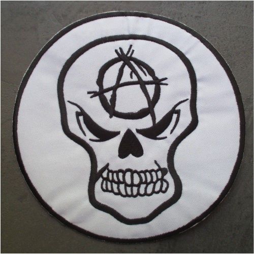 Gros Patch Crane Anarchy Noire Rond Ecusson Tete De Mort