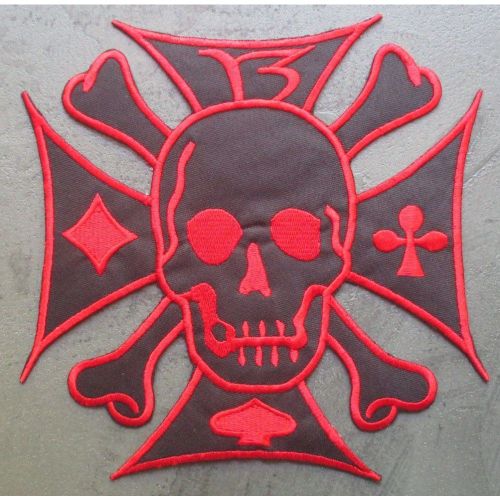 Gros Patch Crane Et Croix Malte Noir Rouge Ecusson Dos 19cm