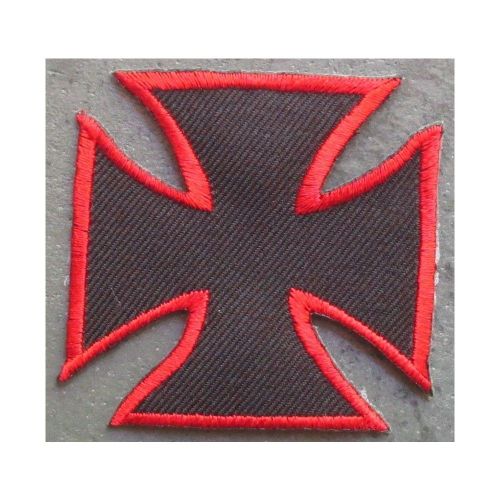 Patch Croix De Malte Noir Avec Le Tour Rouge Ecusson Biker