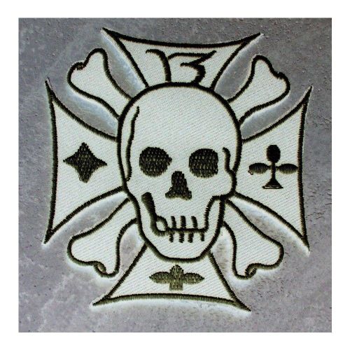 Patch Crane Sur Une Croix De Malte Blanc Ecusson Rock Roll