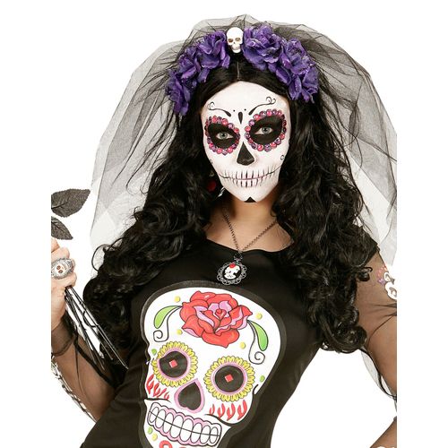 Coiffe Fleurs Violettes Avec Tête De Mort Femme Dia De Los Muertos - 81700 - Taille Unique - Port 0¿