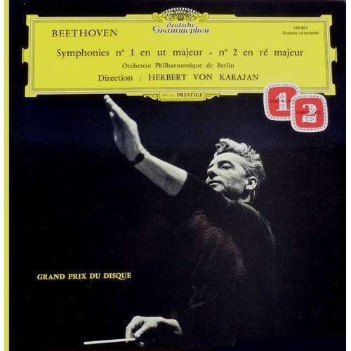 Beethoven - Herbert Von Karajan - Disque Vinyle Lp 33 Tours - Deutsche Grammophon 138 801 - Beethoven - Symphonie N°1 En Ut Majeur, N°2 En Ré Majeur