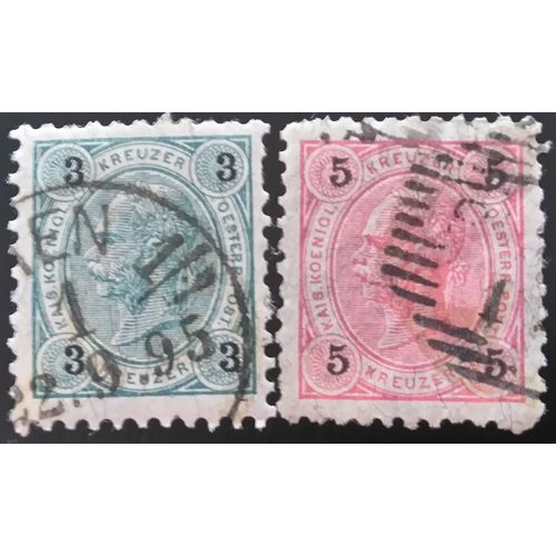 Lot 2 Timbres Autriche Personnages - Emperor Franz Josef I, 1830-1916
