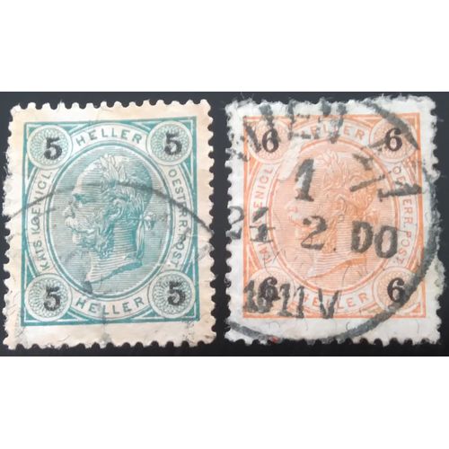 Lot 2 Timbres Autriche Personnages -1899 - Emperor Franz Josef I, 1830-1916.