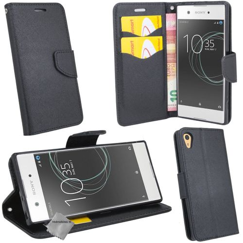 Housse Etui Coque Pochette Portefeuille Pour Sony Xperia Xa1 + Verre Trempe - Noir / Noir