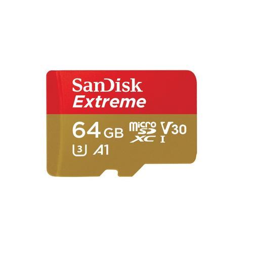 Carte Mémoire MicroSDXC SanDisk Extreme 64 Go + Adaptateur SD jusqu'à 100 Mo/s, Classe 10, U3, V30, A1, FFP