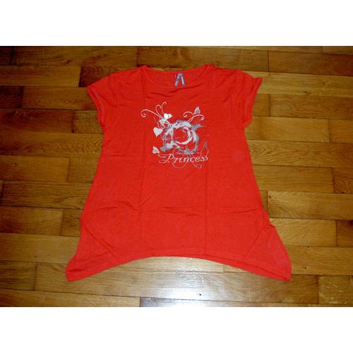 T-Shirt Tee Shirt Manches Courtes Col Rond Rouge Motif Rose Papillon Noeud Fashion Princess Orchestra Taille 12 Ans