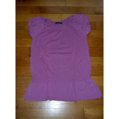 Tunique Style T-Shirt Resserrée À La Taille Par Élastique Manches Courtes Col Très Légèrement En V Mauve Unie Tout Compte Fait Taille 12 Ans