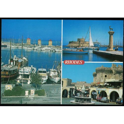 Grèce Carte Postale Cp Postcard 3 Vues Du Port Et De La Vieille Ville Rhodes