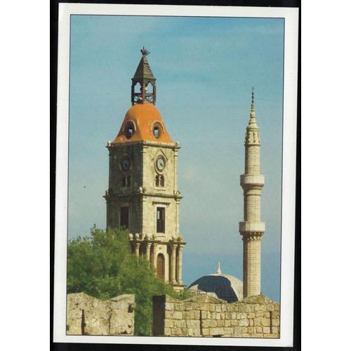 Grèce Carte Postale Cp Postcard Roloi Tour De L'horloge Et Minaret Vieille Ville De Rhodes