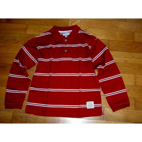 Polo Manches Longues Rouge Foncé Et Blanc À Petites Rayures Style Rugbyman Country For Kids Cfk Taille 10 Ans