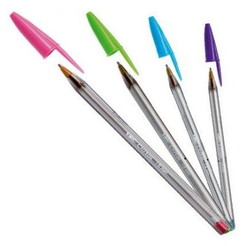 Bic Stylo Bille Cristal Large Fashion, Pointe Large, Coloris Assortis (Rose, Vert, Violet, Turquoise)