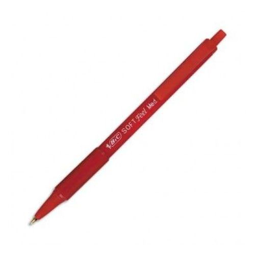 Bic Stylo À Bille Pointe Moyenne Rétractable Encre Rouge Corps Caoutchouc Anti-Fatigue Soft Feel Clic