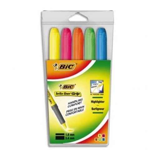 Bic Pochette De 5 Surligneurs Assortis Brirteliner Grip